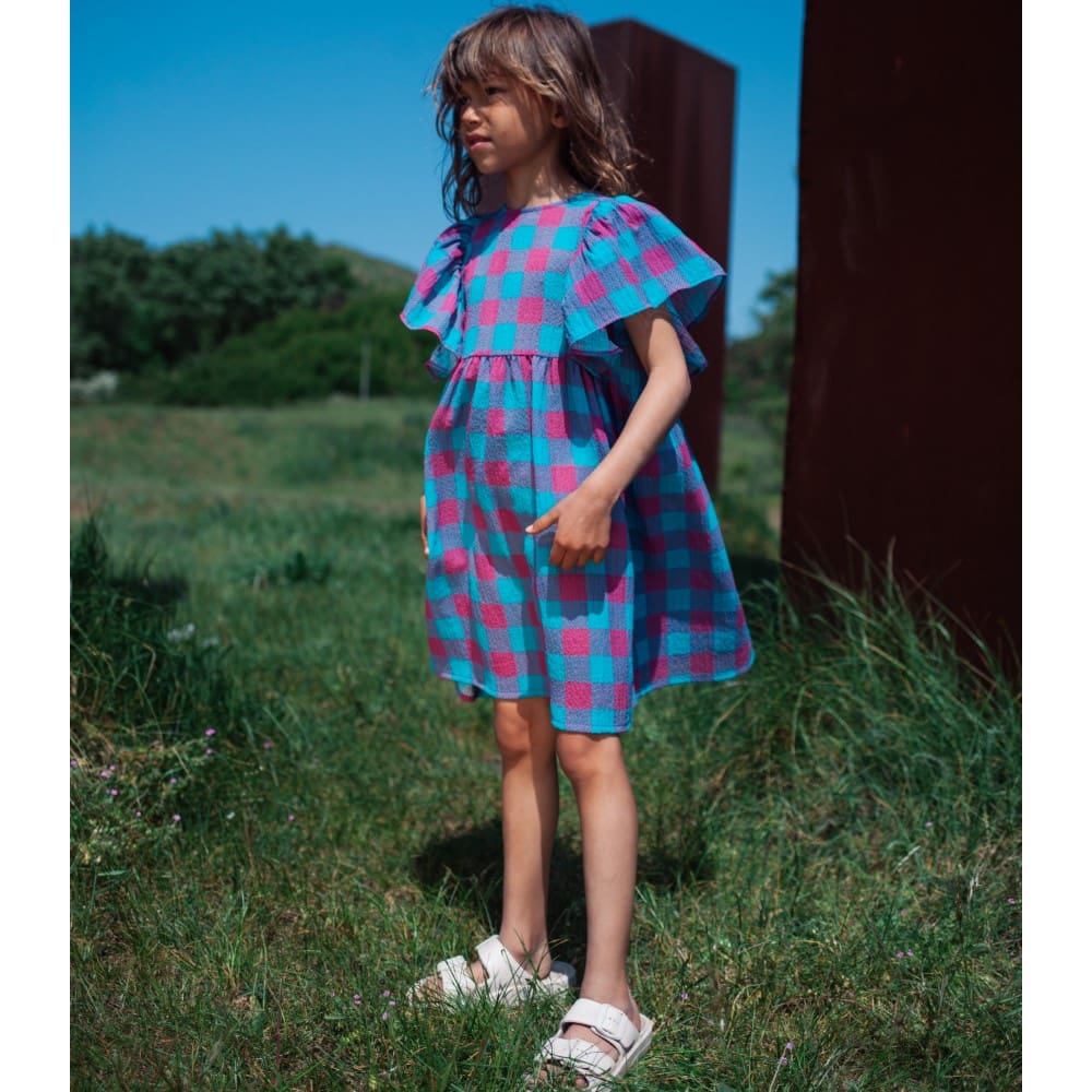 Sandy Checked Dress Purblish Blue