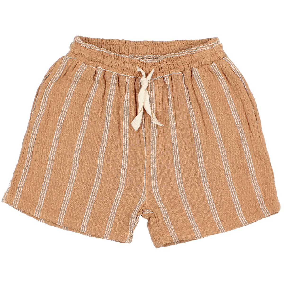 Linen Kurta Shirt & Stripes Bermuda | Ecru/Caramel