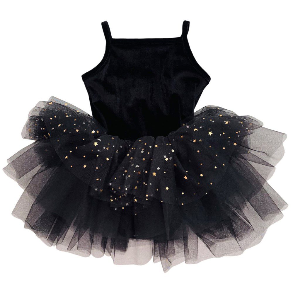 Velvet Stars & Moons Dress | Black