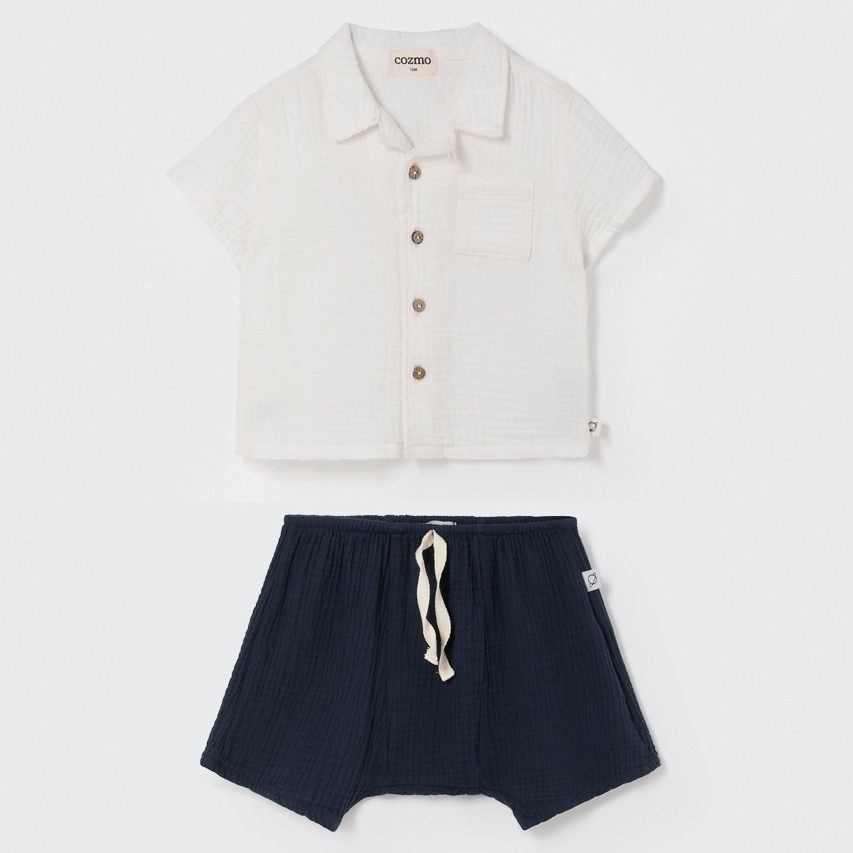 Abel Gauze Shirt & Izan Gauze Shorts | Navy/Ivory