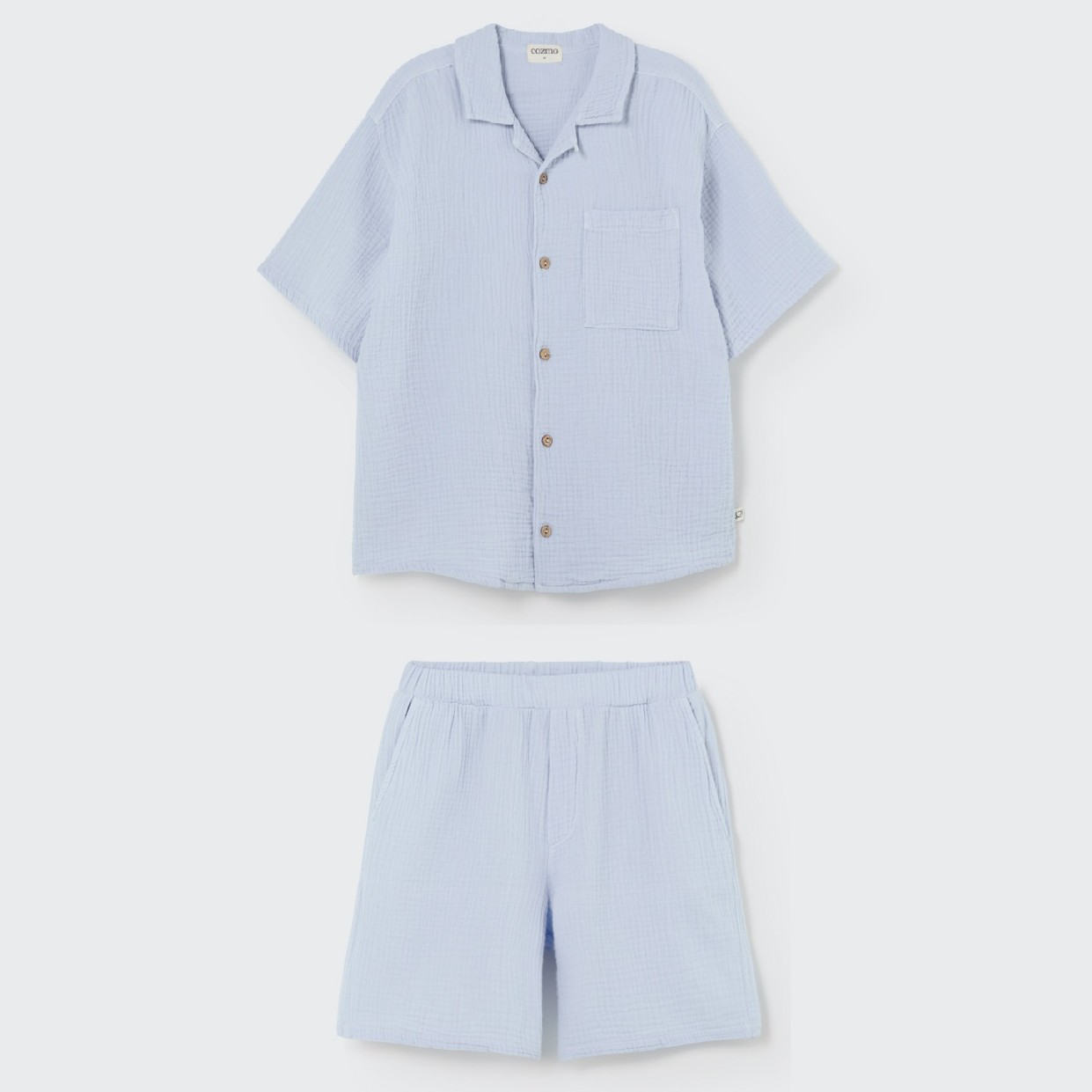 Abelk Short Sleeves Shirt & Alexk Shorts | Soft Gauze Sky Blue