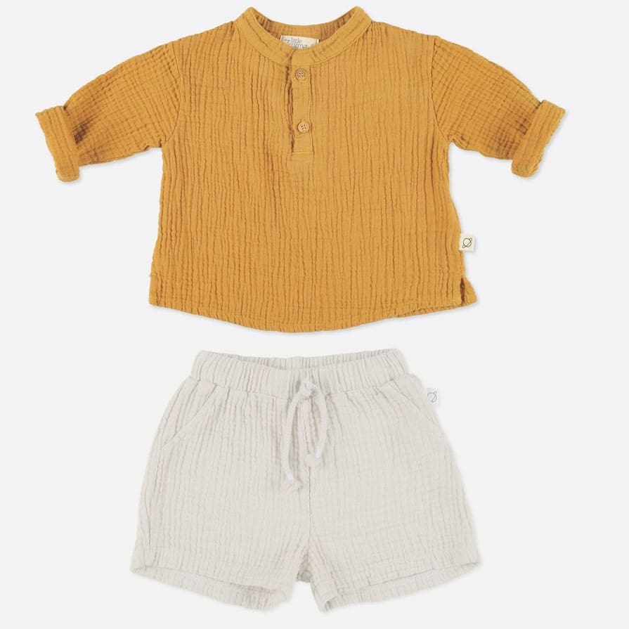 Aran Soft Gauze Top & Adri Soft Gauze Shorts | Oil/Ivory