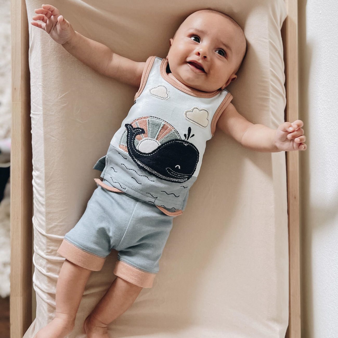 Appliqué Tank & Bike Short Set | Whale