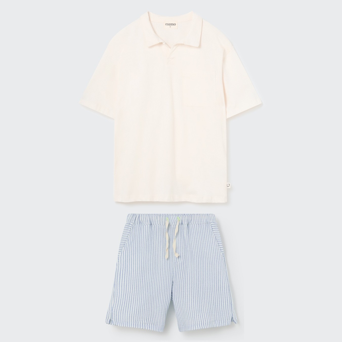 Arnoldk Polo Shirt & Alexk Striped Gauze Bermuda | Ivory/Blue