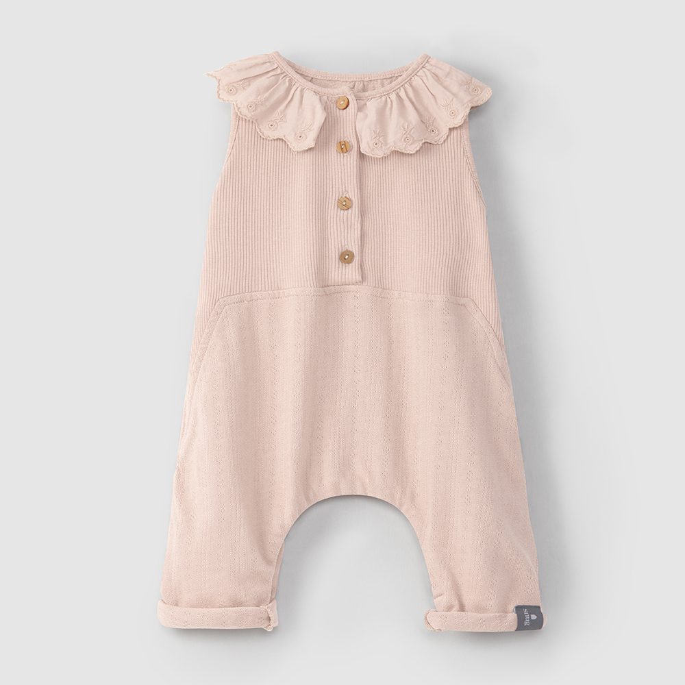 Ajour Romper W/ Ruffled Collar | Pale Pink
