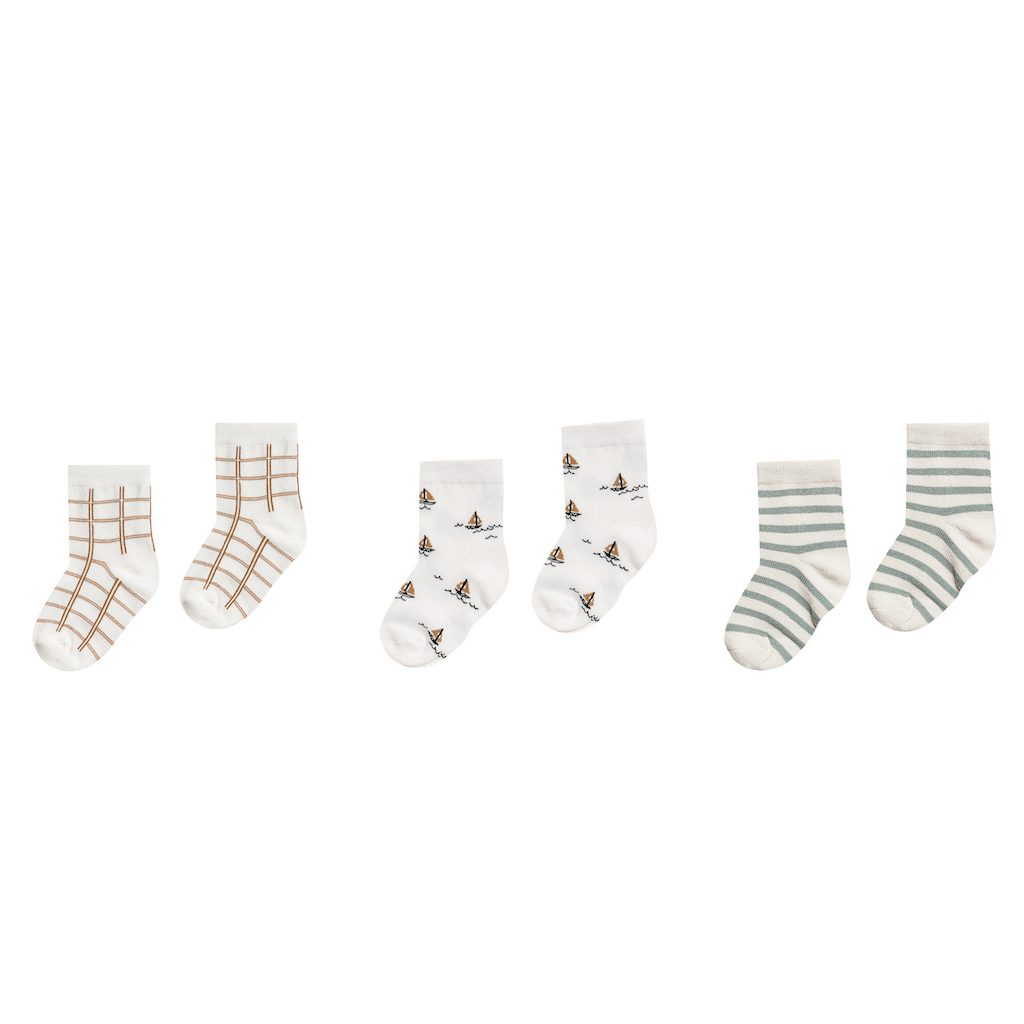 Ankle Sock Set | Bronze Gold, Sailboat, Sea Stripe