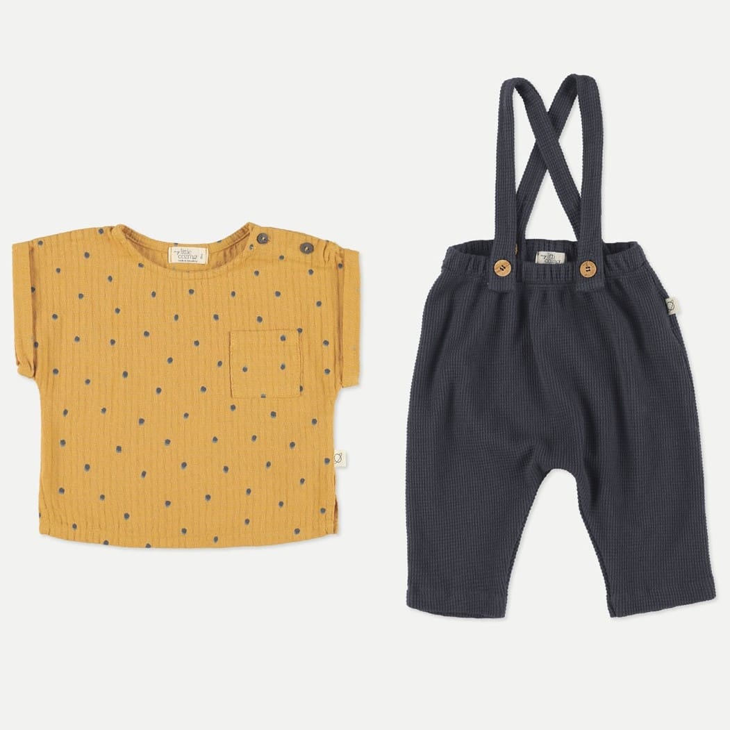 Benson Polka Dot Muslin Top & Matteo Waffle Pants | Oil/Navy