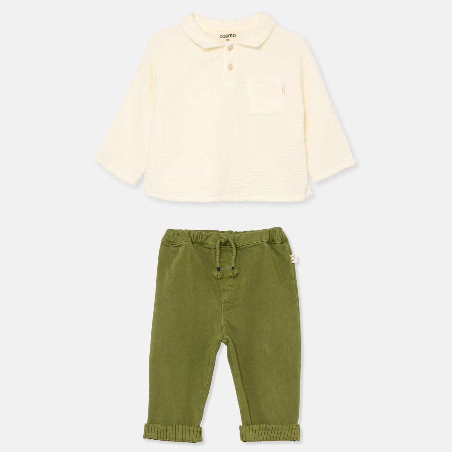 Bernat Textured Shirt & Simon Brushed Twill Pants | Ivory/Green