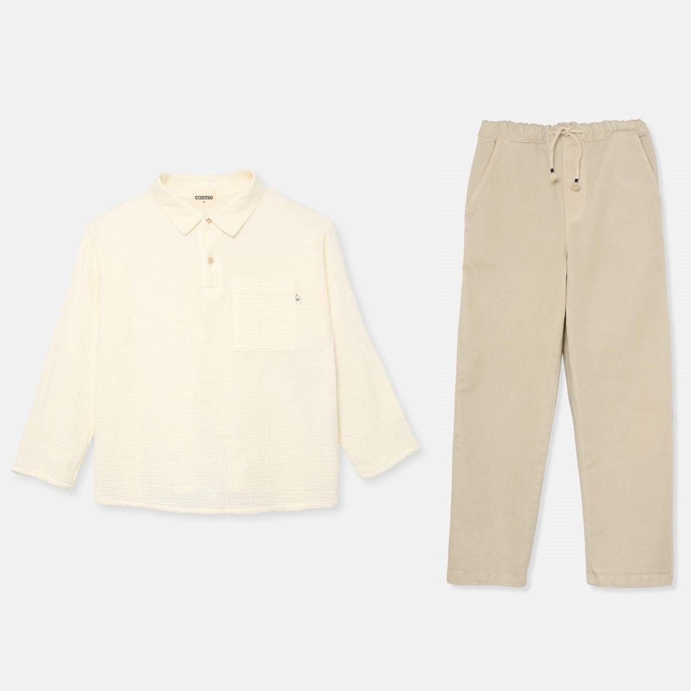 Bernat Textured Shirt & James Brushed Twill Pants | Ivory/Stone