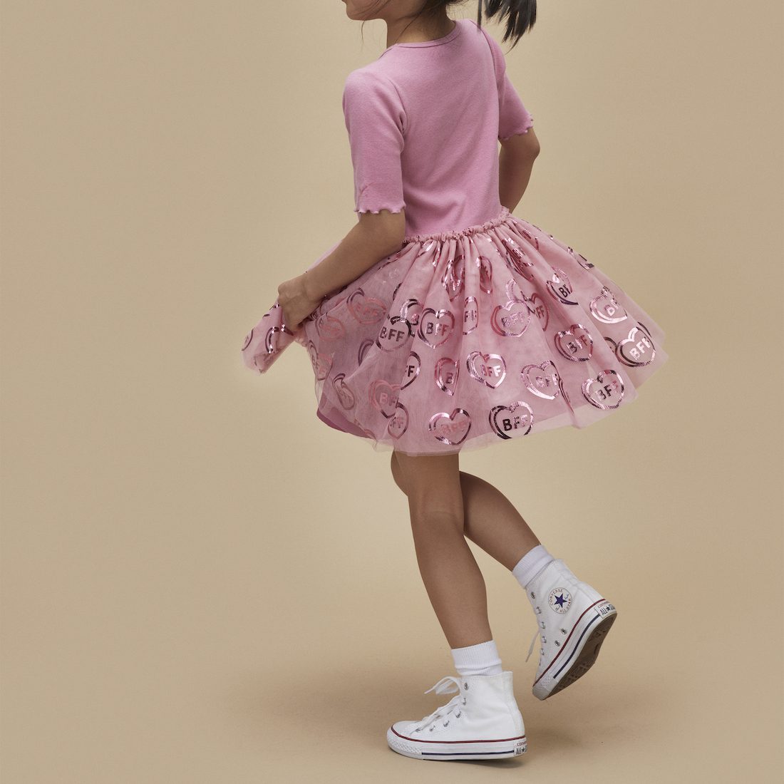 BFF Heart Rib Ballet Onesie/Dress