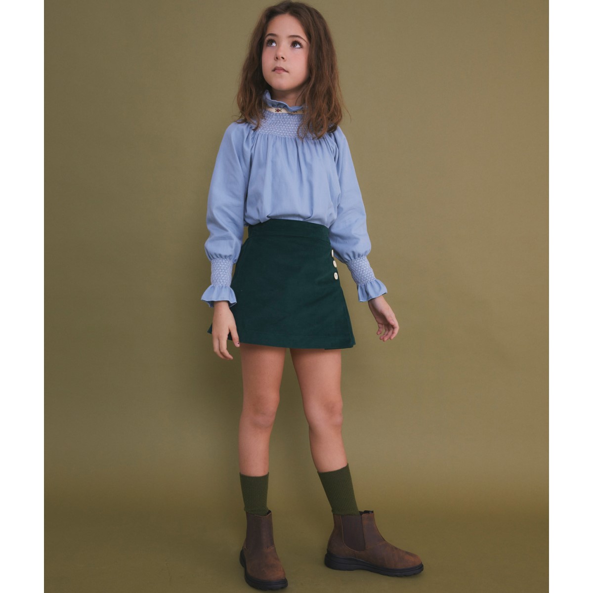 Green Antique Velvet Mini Skirt