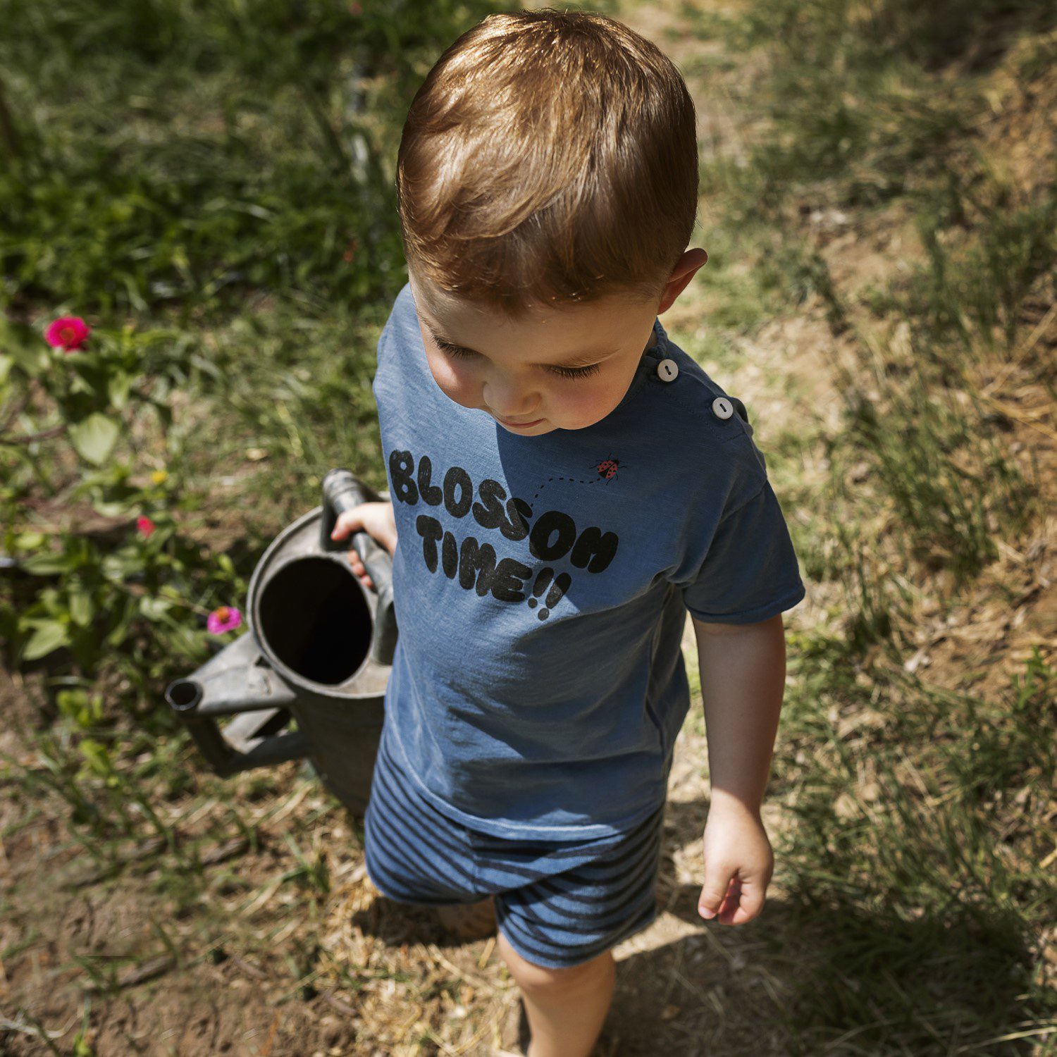 Blossom Time Slub Cotton T-Shirt & Stripe Terry Short