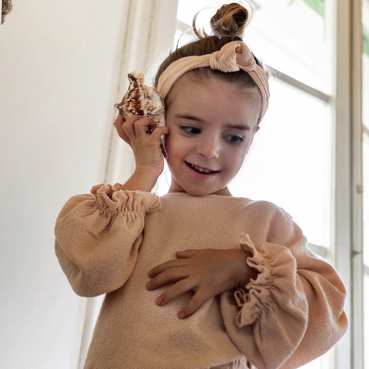 Textured Long Sleeve Girl T-Shirt & Frilly Short | Old Pink