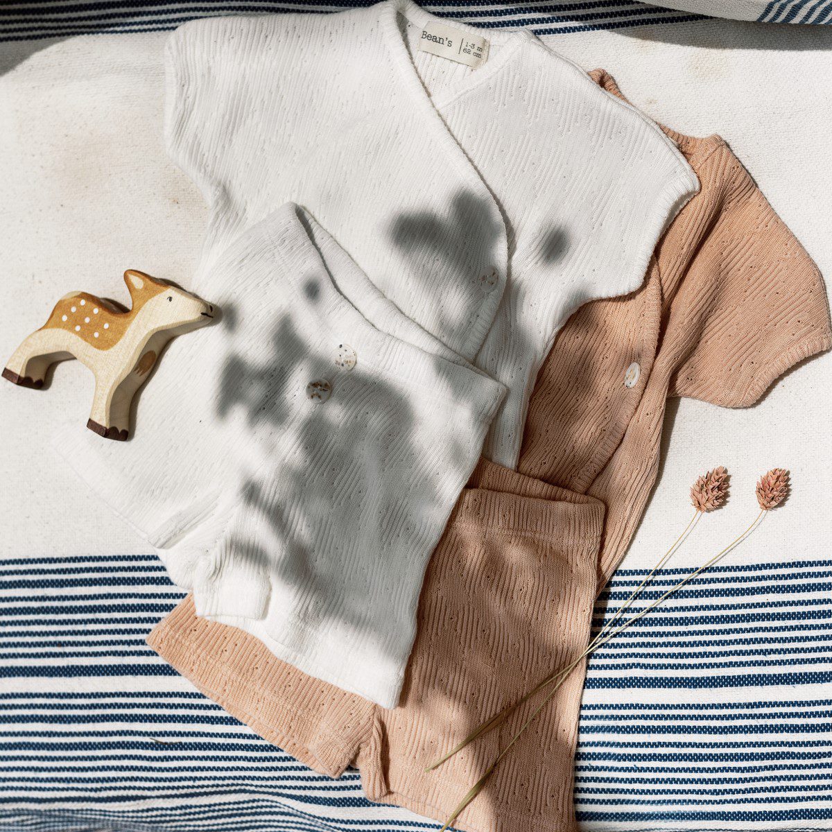 Pointelle Wrap Over T-Shirt & Fleece Button Shorts | Off-White