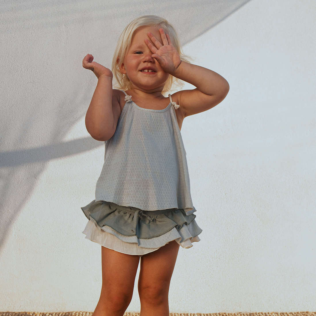 Beige Blouse W/ Straps & Culotte With Frill | Green