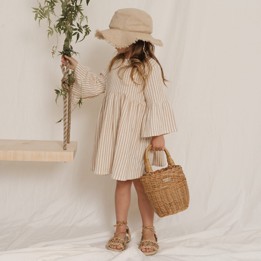 Bell Dress Almond Stripe