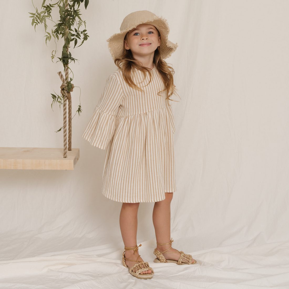 Bell Dress Almond Stripe