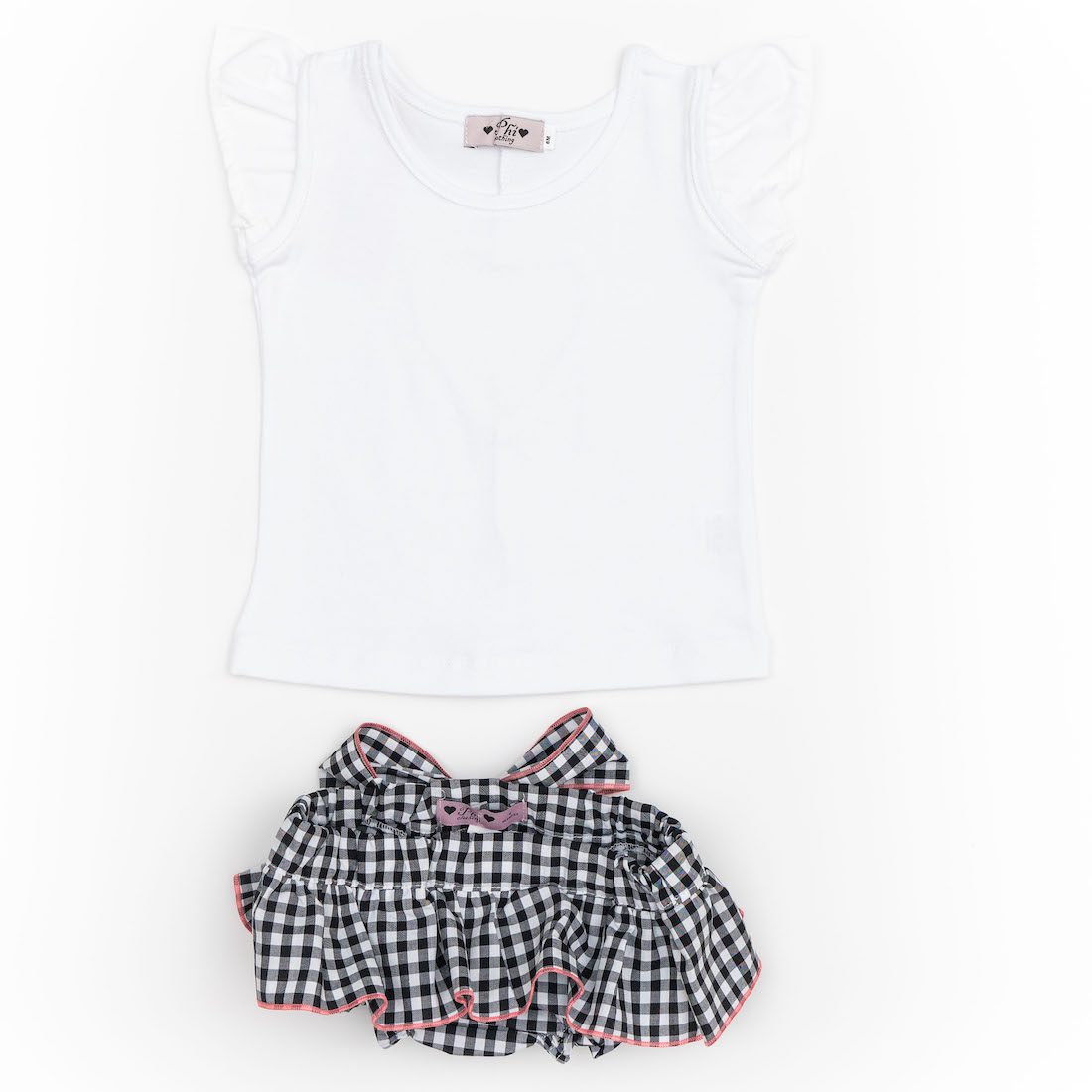 Black Vichy W/ Coral & White Heart Top Set