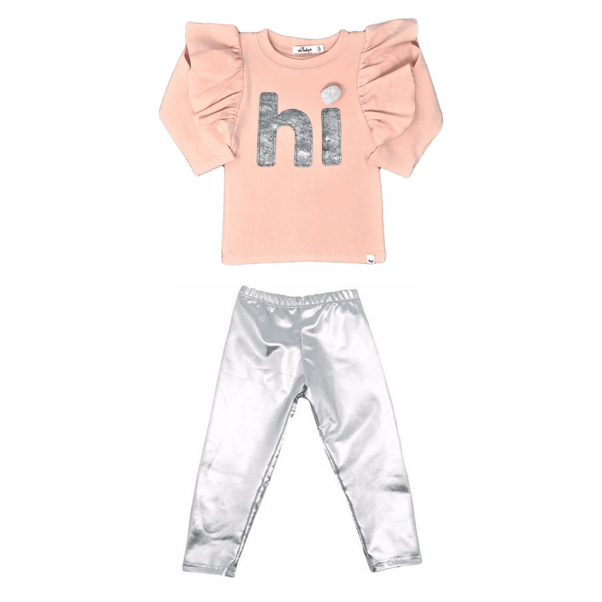 Butterfly Hi Sleeve Tee Pale Pink  & Silver Leggings