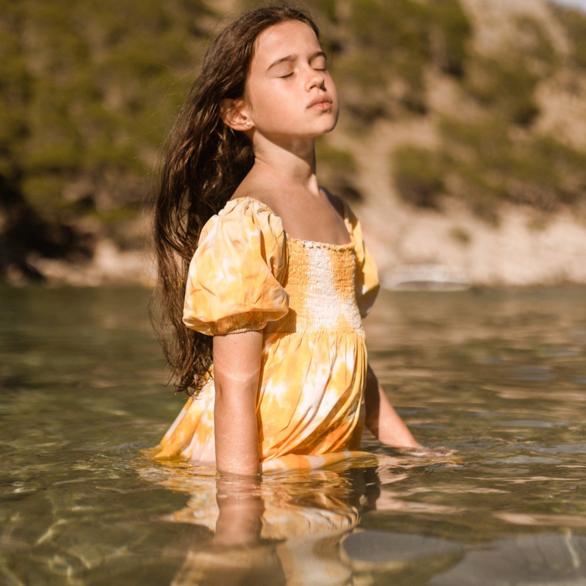 Tie Dye Smocked Dress | Sunset Gold