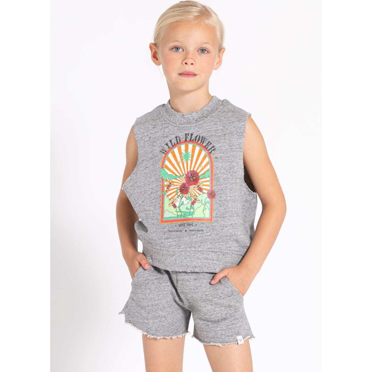 Sleeveless Sweatshirt & Shorts | Heather Grey Flower