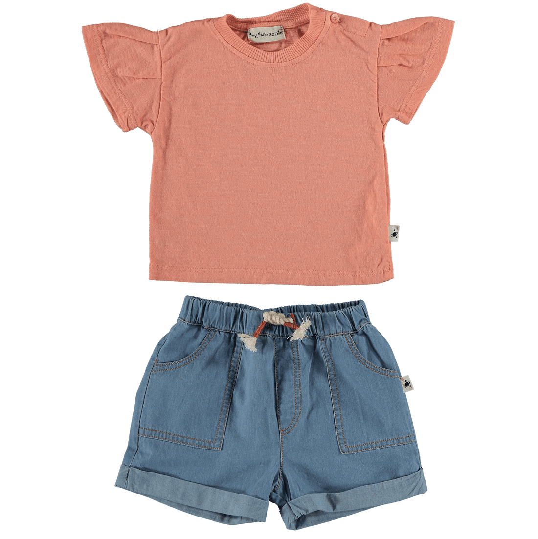 Chambray Bermuda Short & Peach Flutter Top