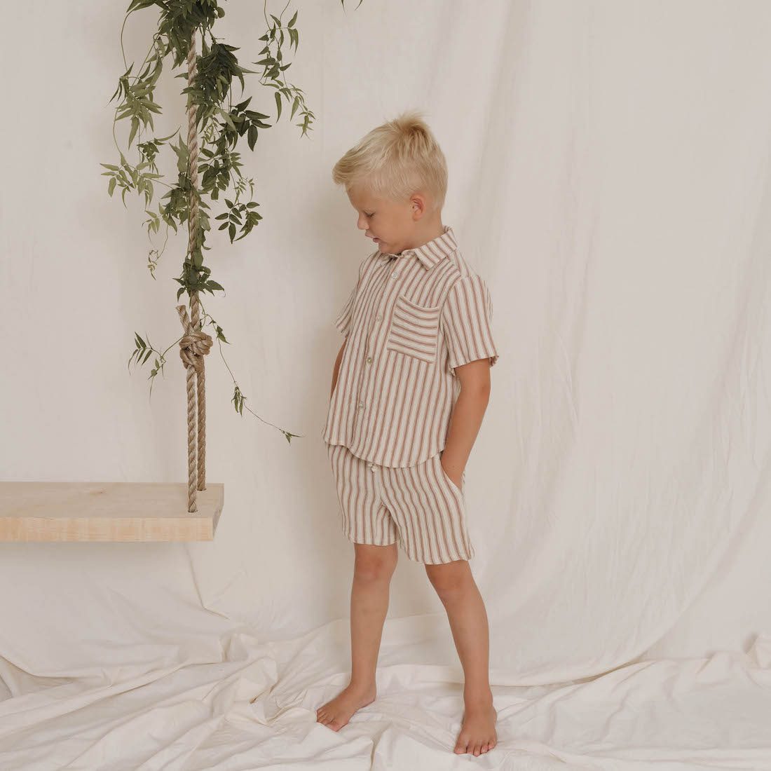 Collared Stripe & Bermuda Shorts | Amber Stripe