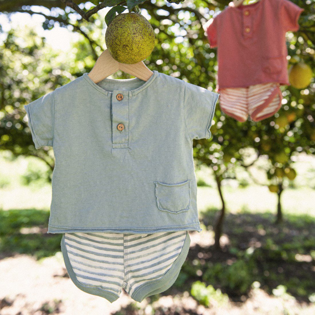 Blue Two-piece T-Shirt & Striped Shorts Set