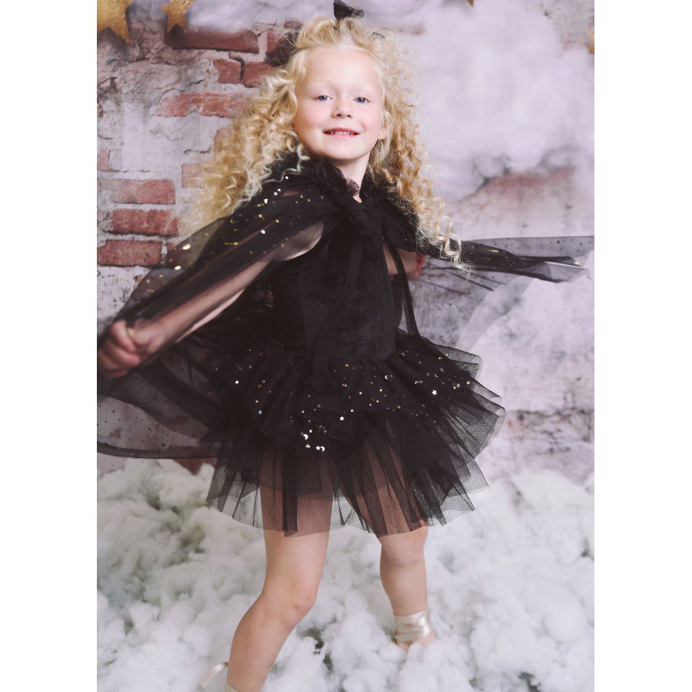 Stars & Moon Tulle Long Cape | Black