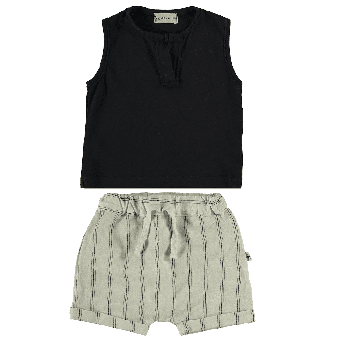 Dark Blue Plain Tank Top & Ivory Stripped Shorts