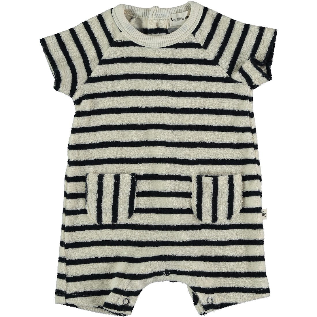 Dark Blue Stripe Toweling Baby Romper