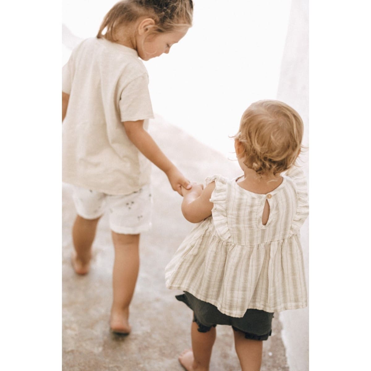 Stripes Rustic Blouse & Ruffle Shorts | Ecru/Anthracite