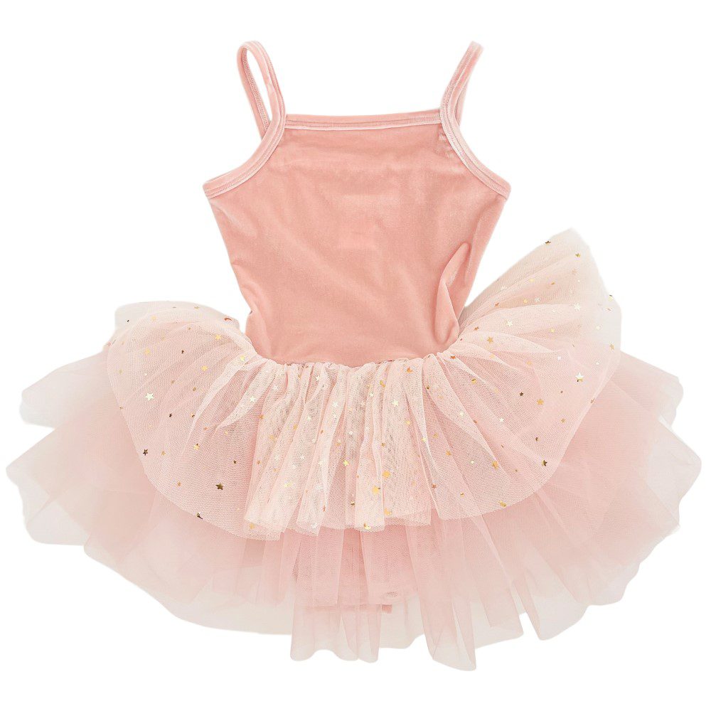 Velvet Stars & Moons Dress | Ballet Pink