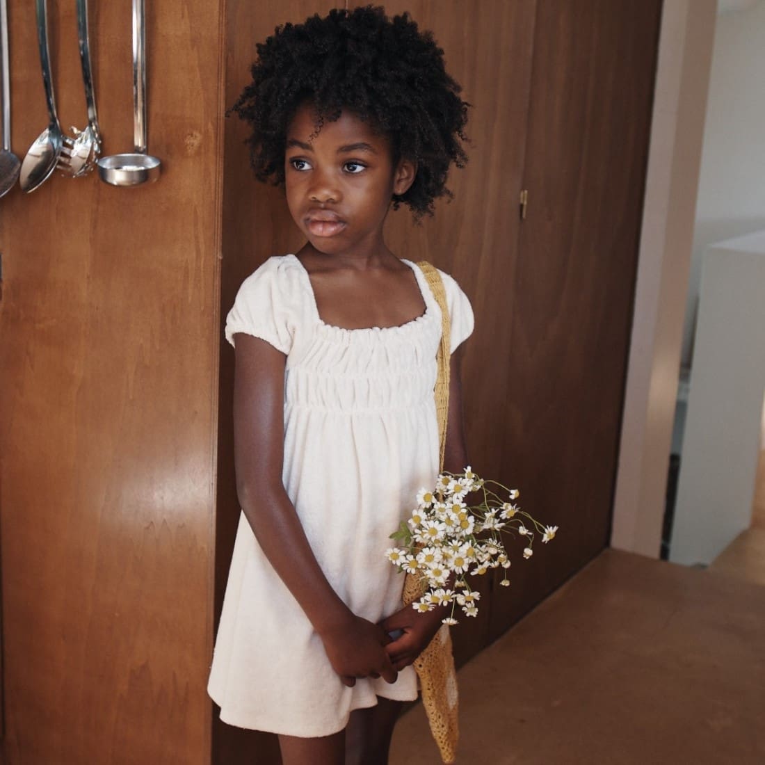 Cream Smocked Terry Dress