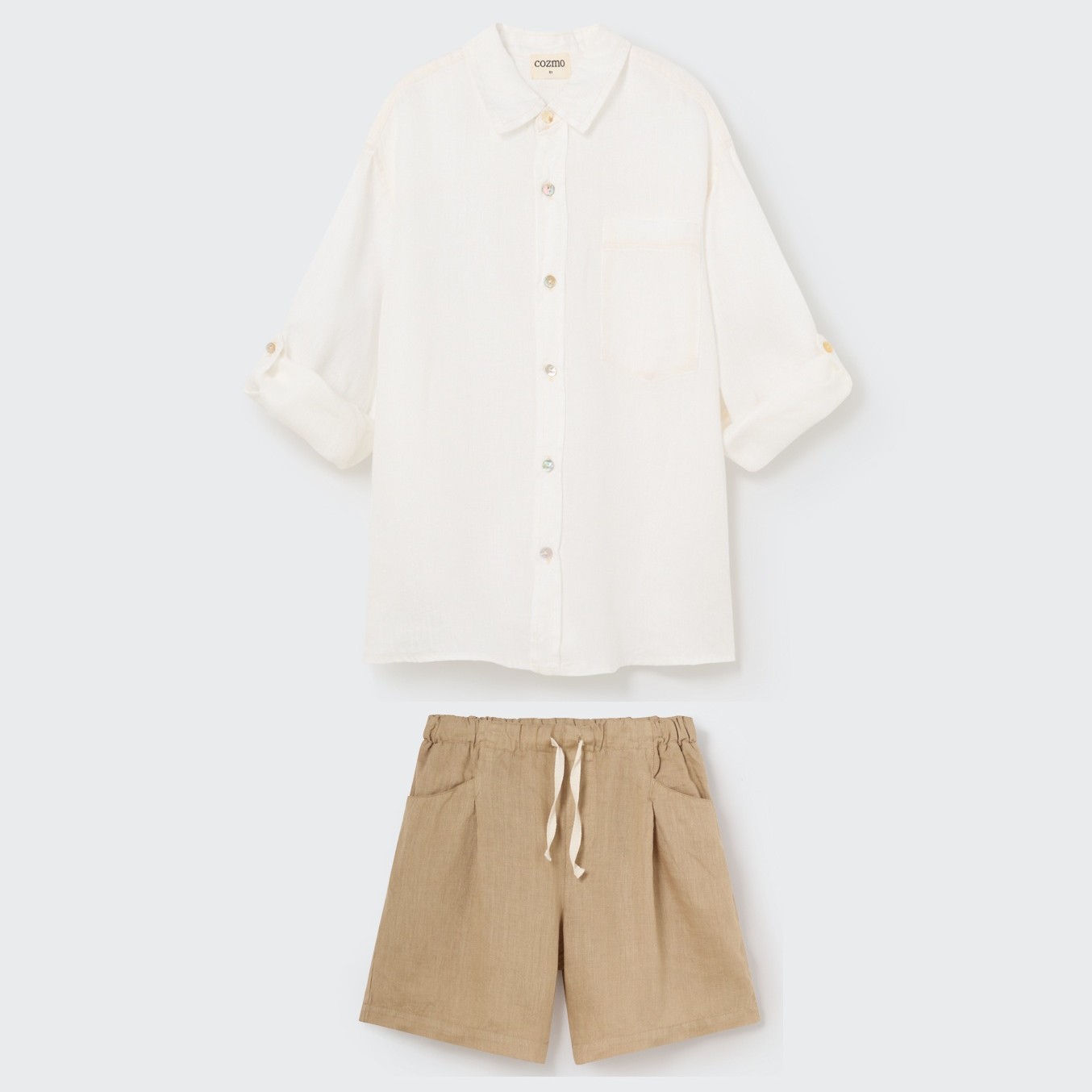 Erick Linen Shirt & Saulk Linen Bermuda Shorts | Ivory/Coffee