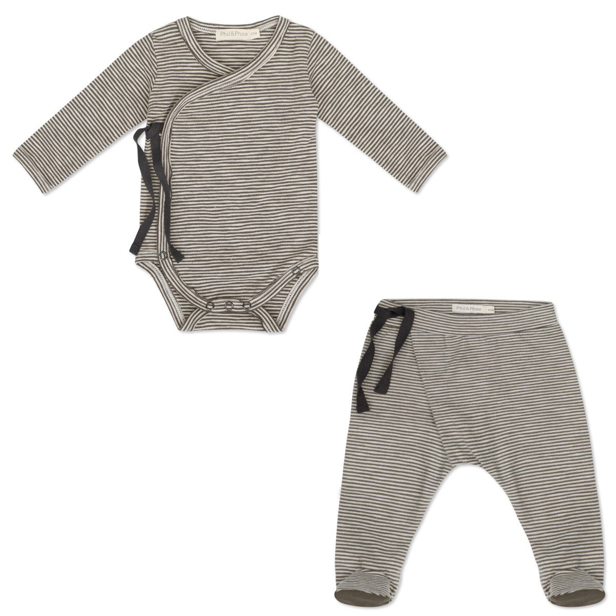 Cross-Over Body L/S Stripes & Harem Footies Stripes | Graphite