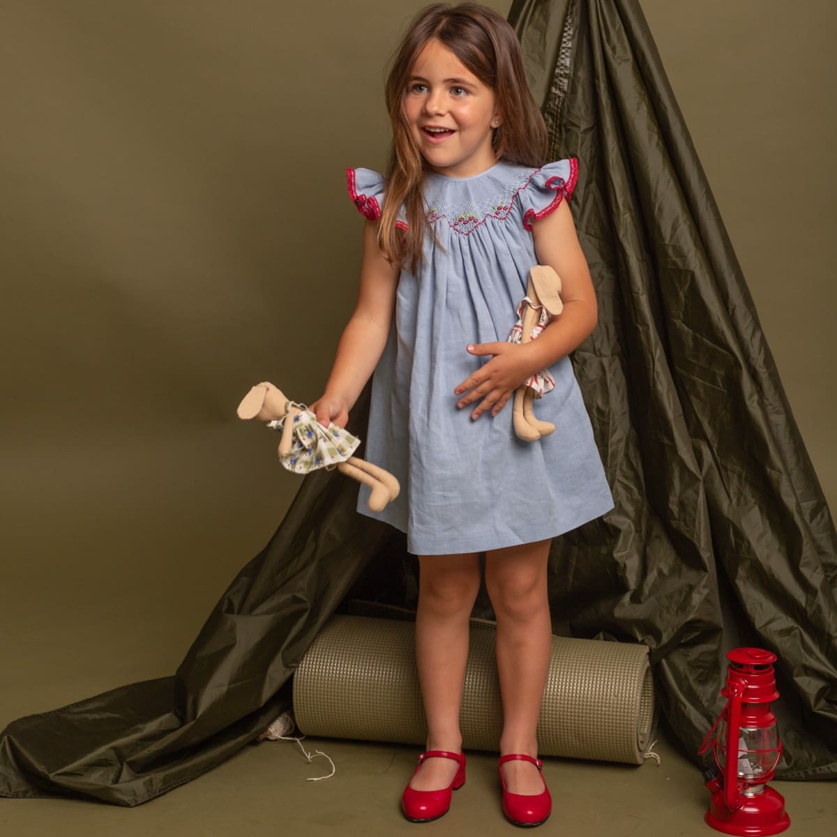 Blue Linen Smocked Dress