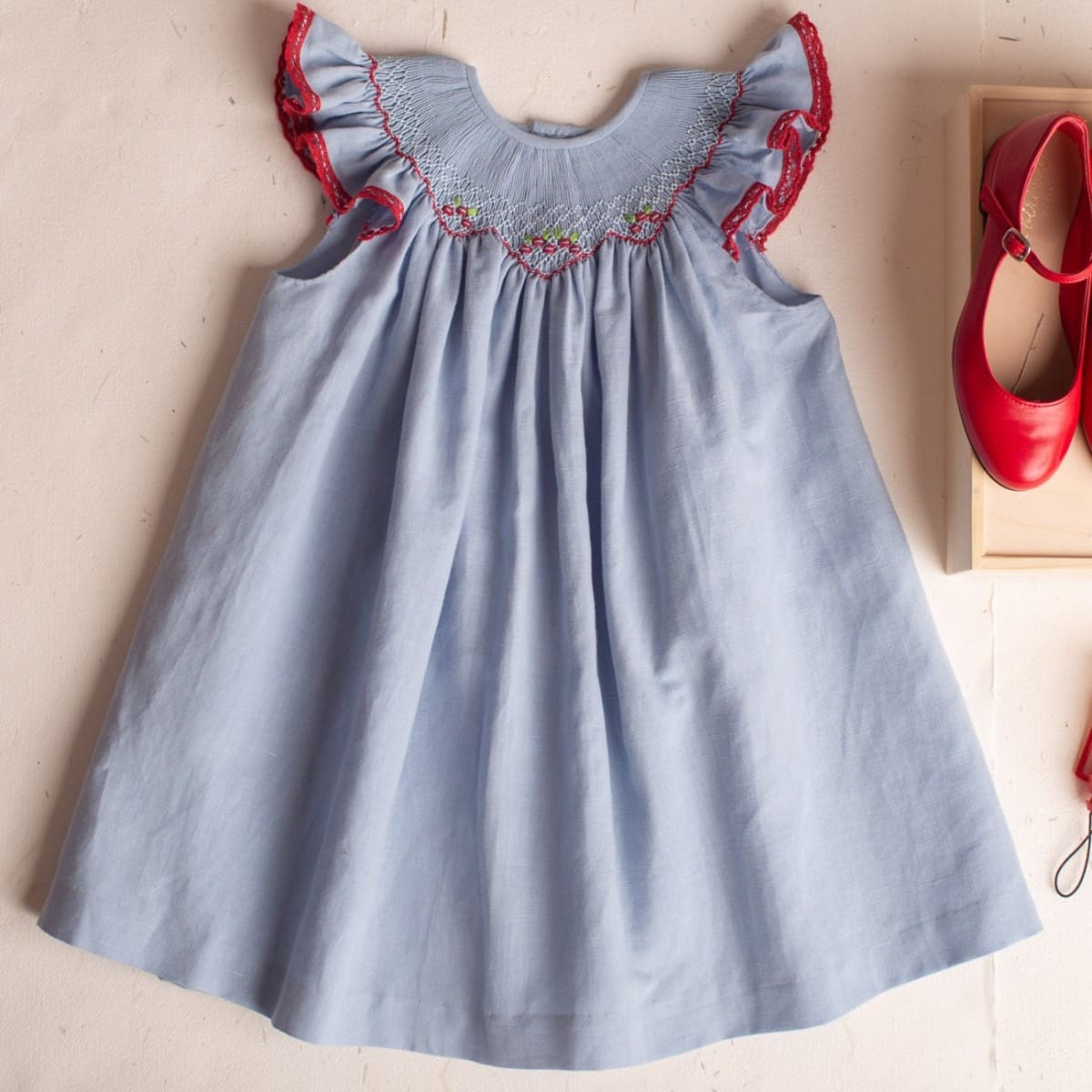 Blue Linen Smocked Dress