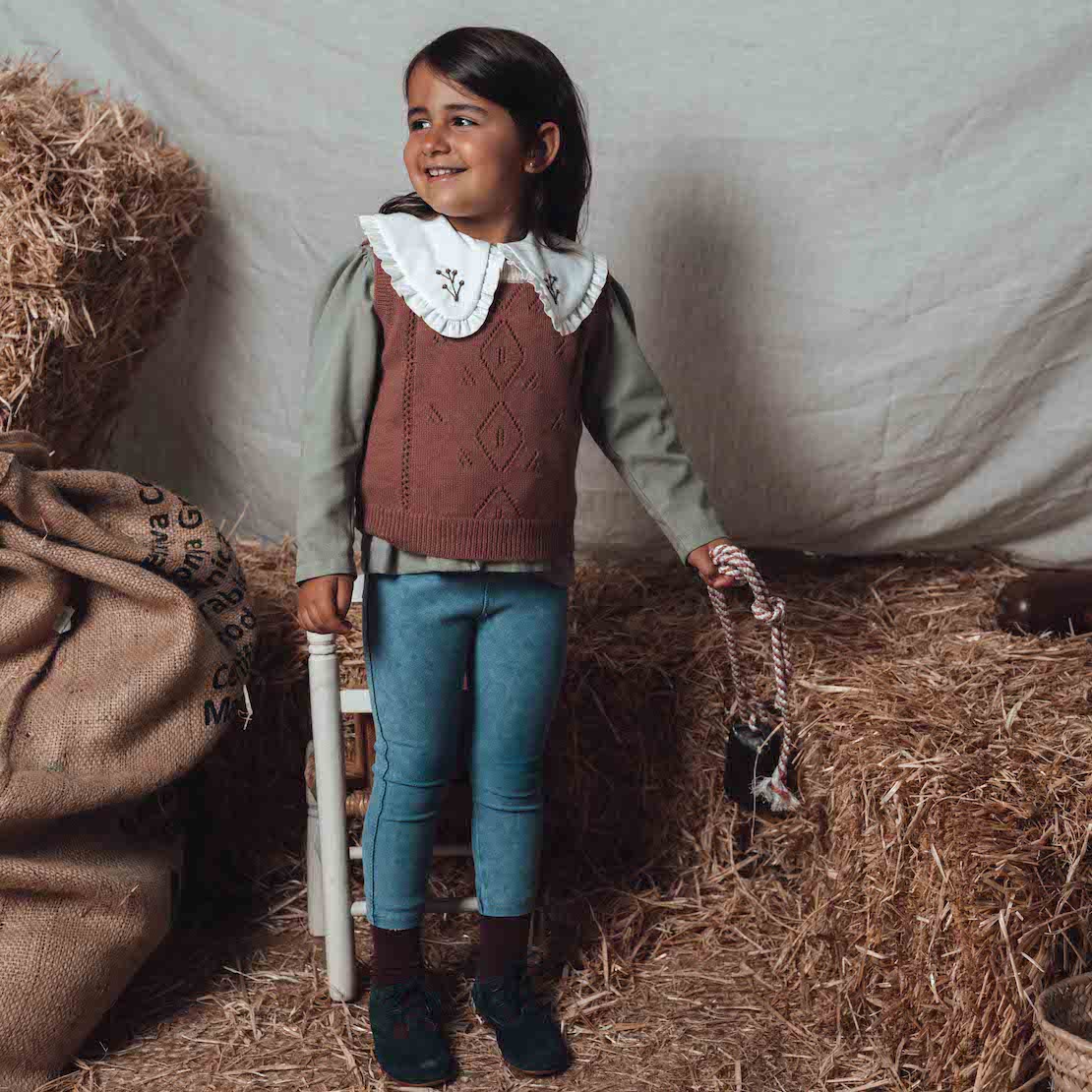 Terracotta Vest W/ Ivory Collar