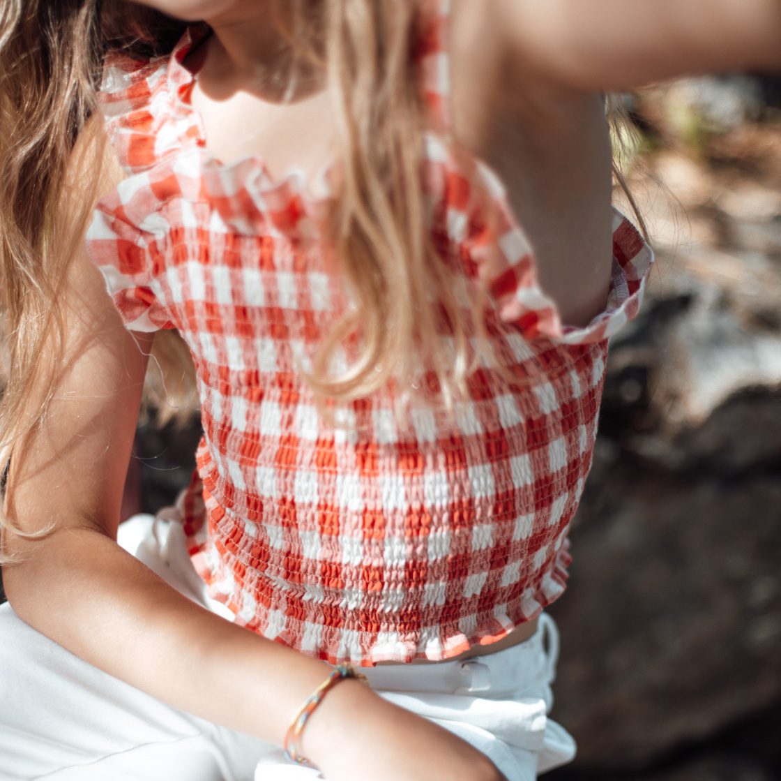 Red Rubberized Gingham Top