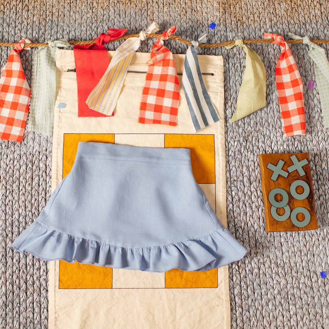 Blue Linen Mini Skirt