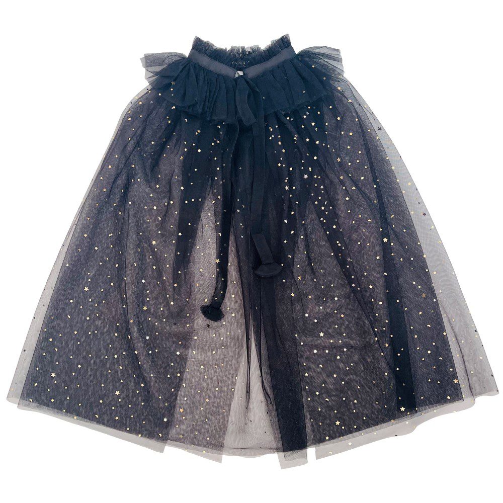 Stars & Moon Tulle Long Cape | Black