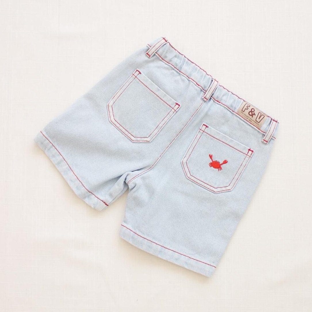 Vintage Denim Shorts | Light Wash W/ Crab