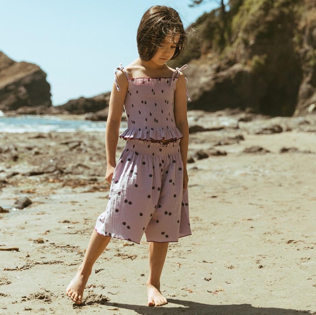 Smocked Crop Blouse Tulips