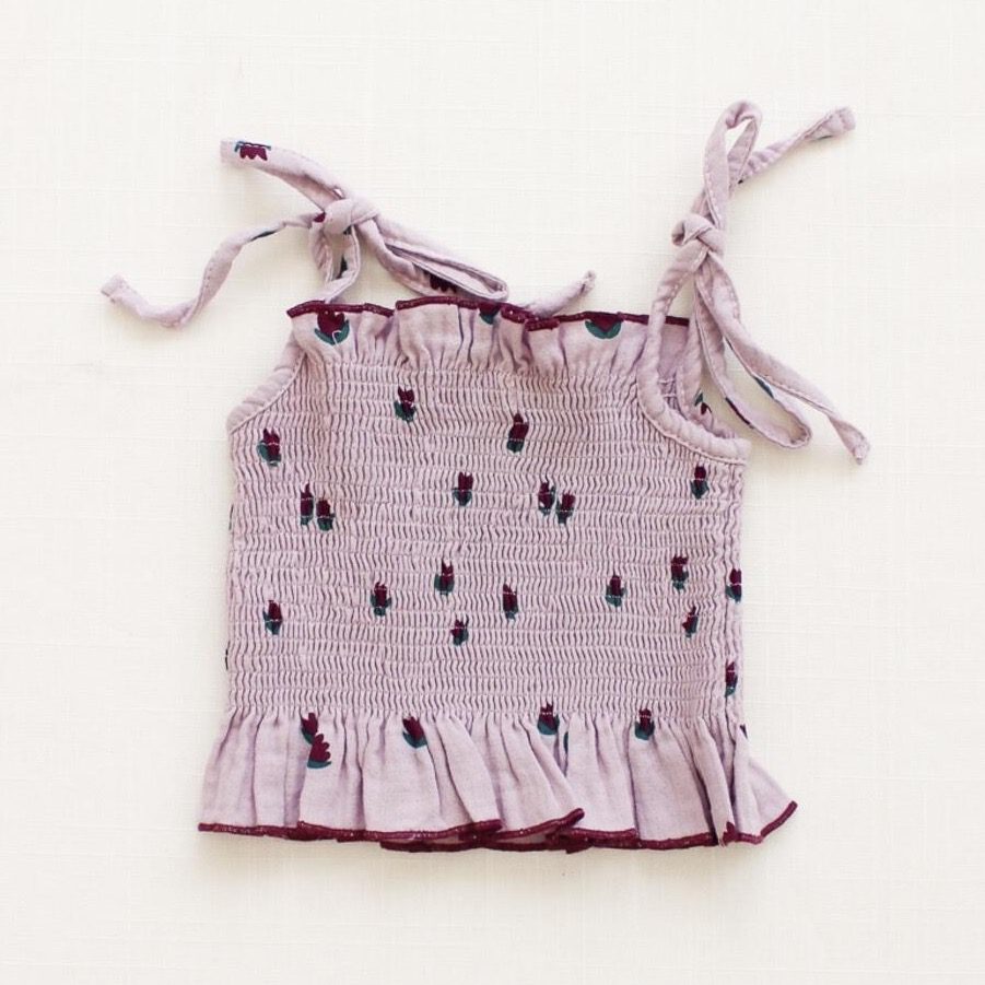 Smocked Crop Blouse Tulips