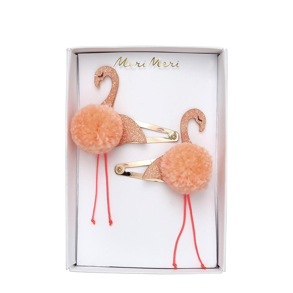 Flamingo Pompom Hair Slides