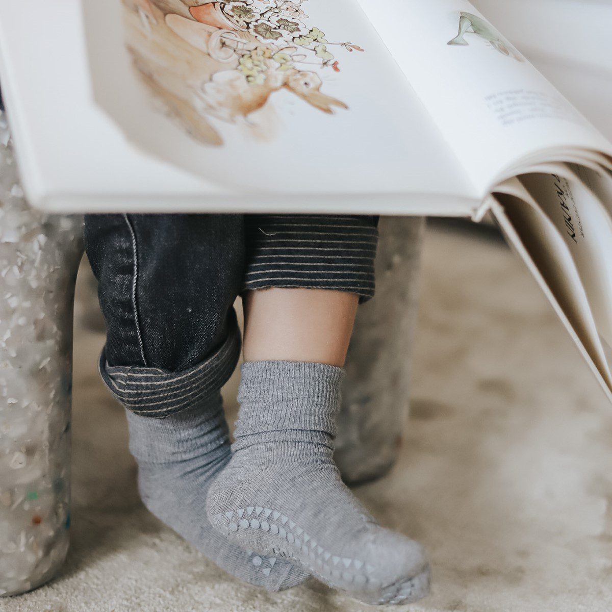 Bamboo Non-Slip Socks | Grey Melange