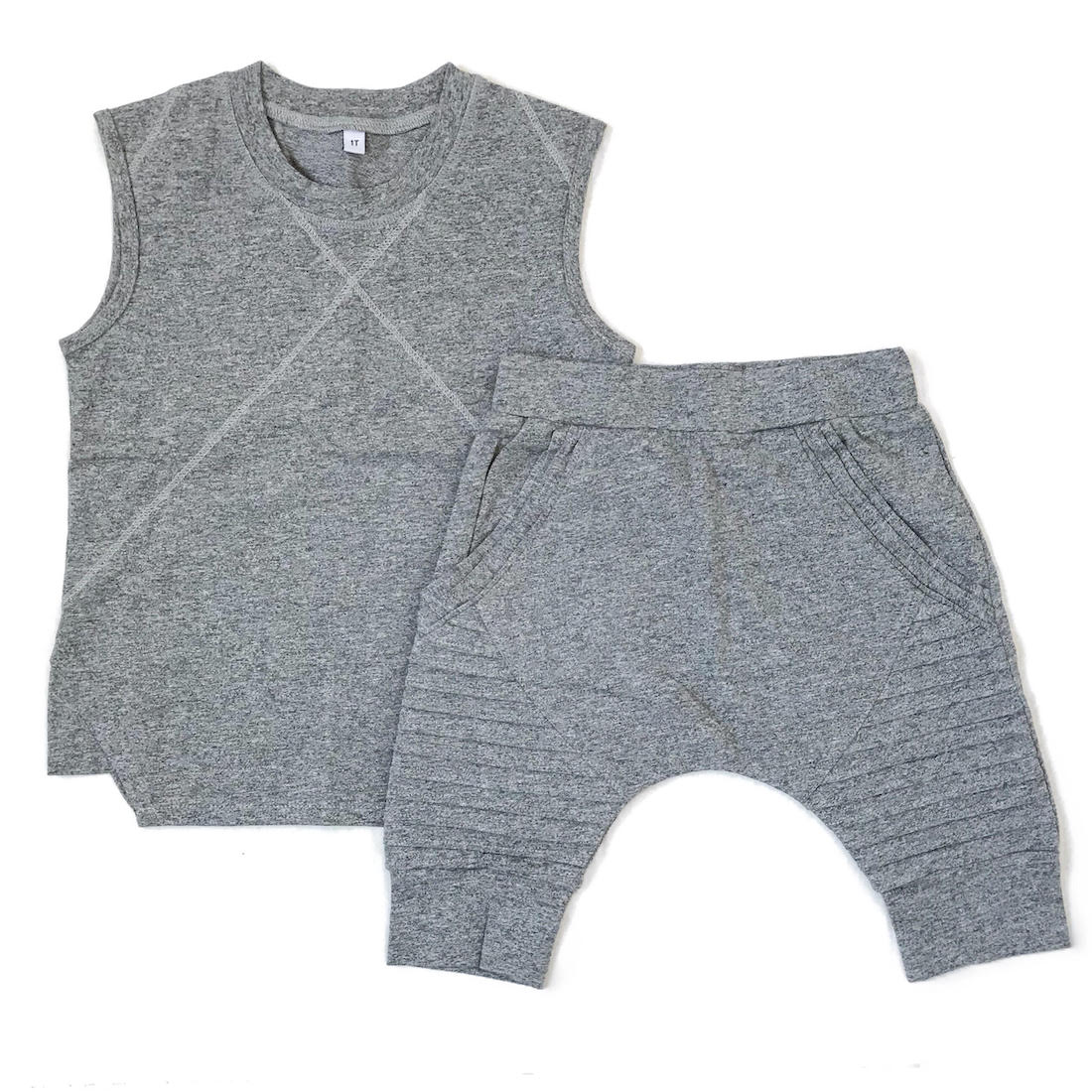 Grey Biker Shorts & Tank Set