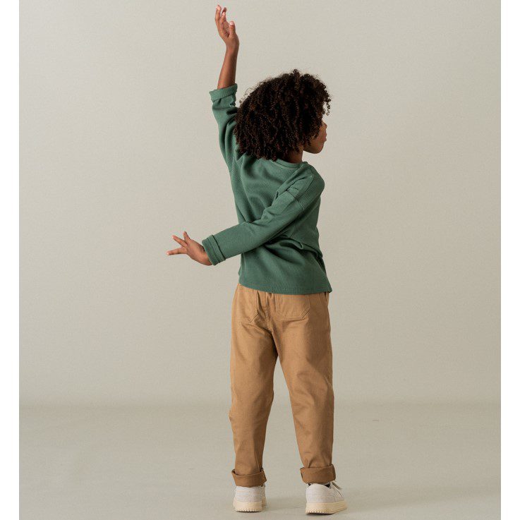 Soft Waffle Overzied L/S Tee & Camel Twill Chino