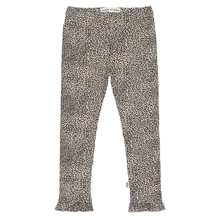 Rib Frill Leggings | Charcoal Little Leopard